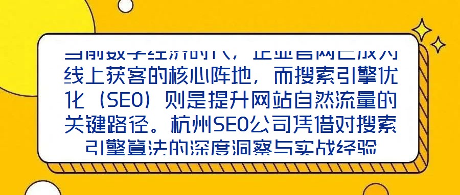 當前數字經濟時代，企業(yè)官網已成為線上獲客的核心陣地，而搜索引擎優(yōu)化（SEO）則是提升網站自然流量的關鍵路徑。杭州SEO公司憑借對搜索引擎算法的深度洞察與實戰(zhàn)經驗