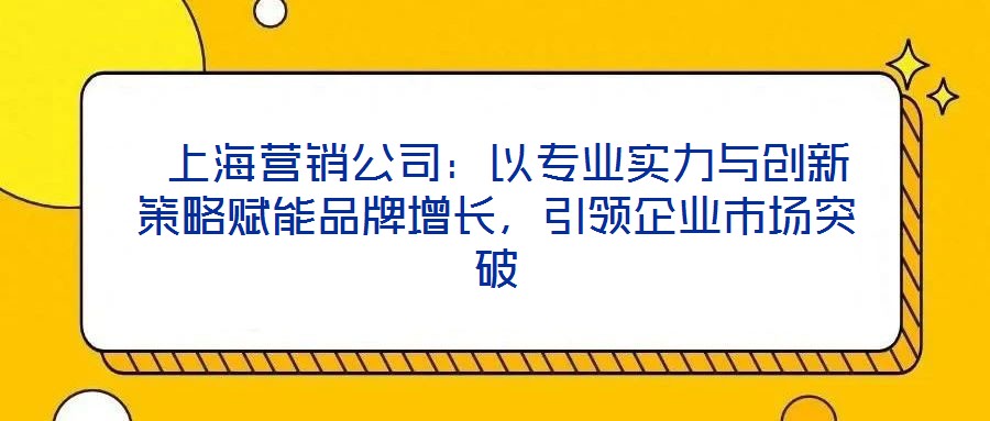  上海營銷公司：以專業(yè)實(shí)力與創(chuàng)新策略賦能品牌增長，引領(lǐng)企業(yè)市場突破