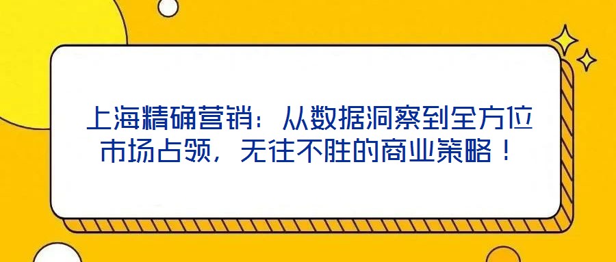 上海精確營銷：從數(shù)據(jù)洞察到全方位市場占領(lǐng)，無往不勝的商業(yè)策略！
