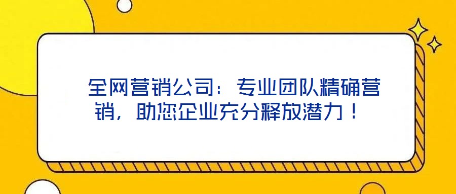  全網(wǎng)營銷公司：專業(yè)團隊精確營銷，助您企業(yè)充分釋放潛力！